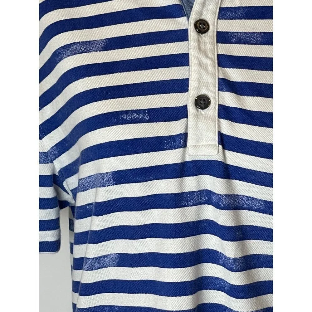 Banana Republic Blue And White‎ Striped Cotton Blend Polo Shirt Size S